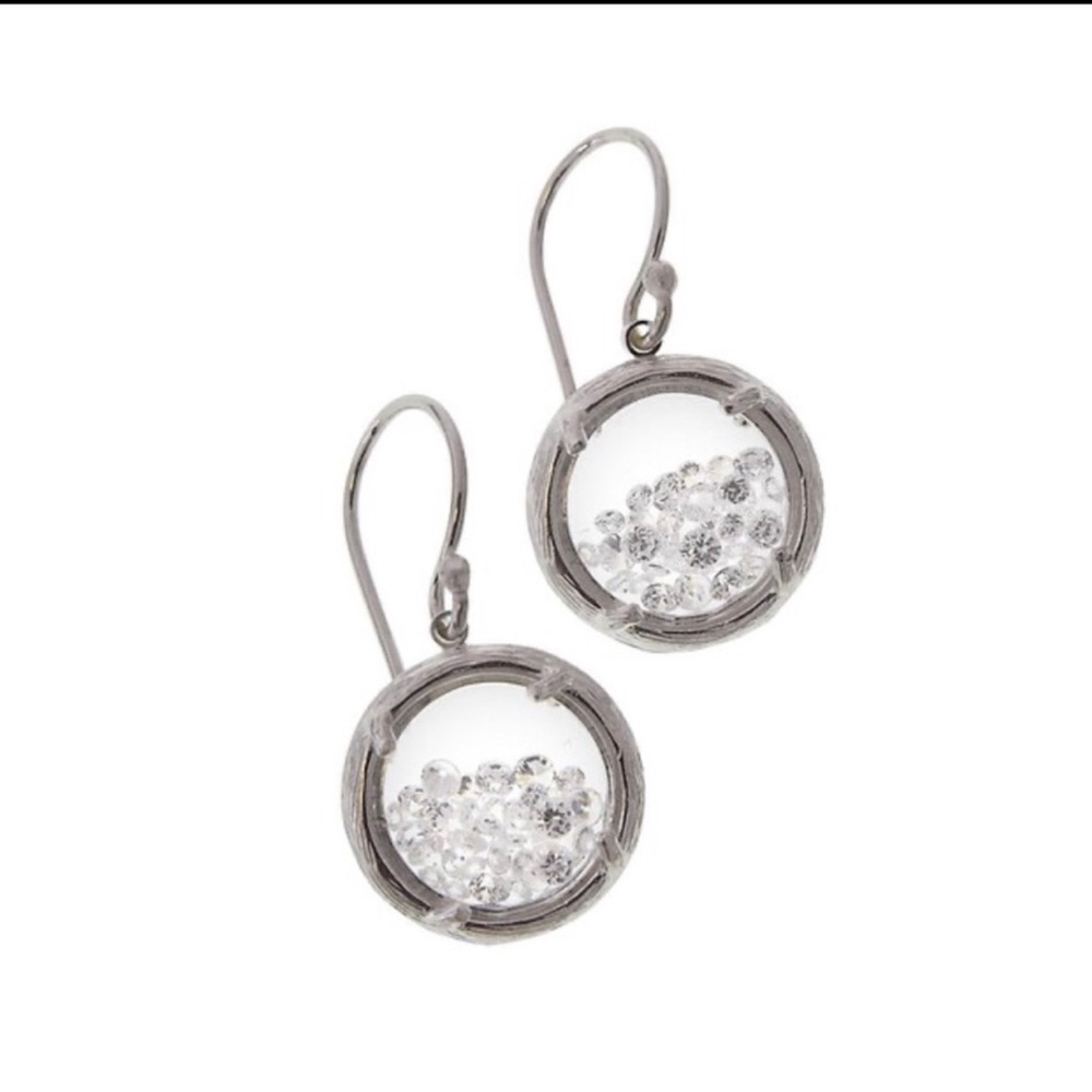 Catherine Weitzman Small Silver Round Swarovski Crystal Shaker Earrings-Boutique - Picture 2 of 6